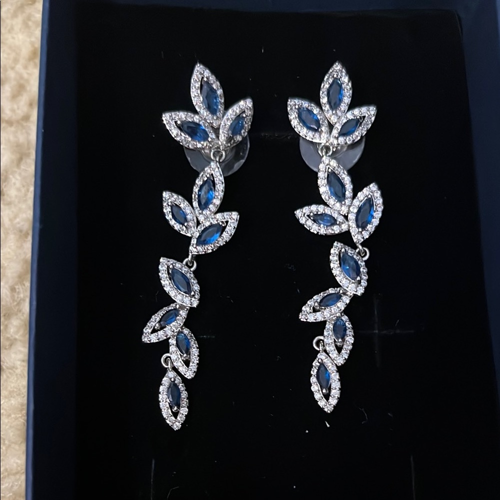 Elegant Blue and Silver Leaf Drop Earrings